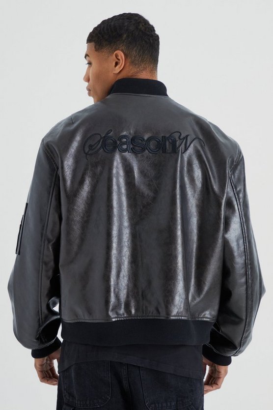 Hochglänzende PU-Bomberjacke mit Stickerei