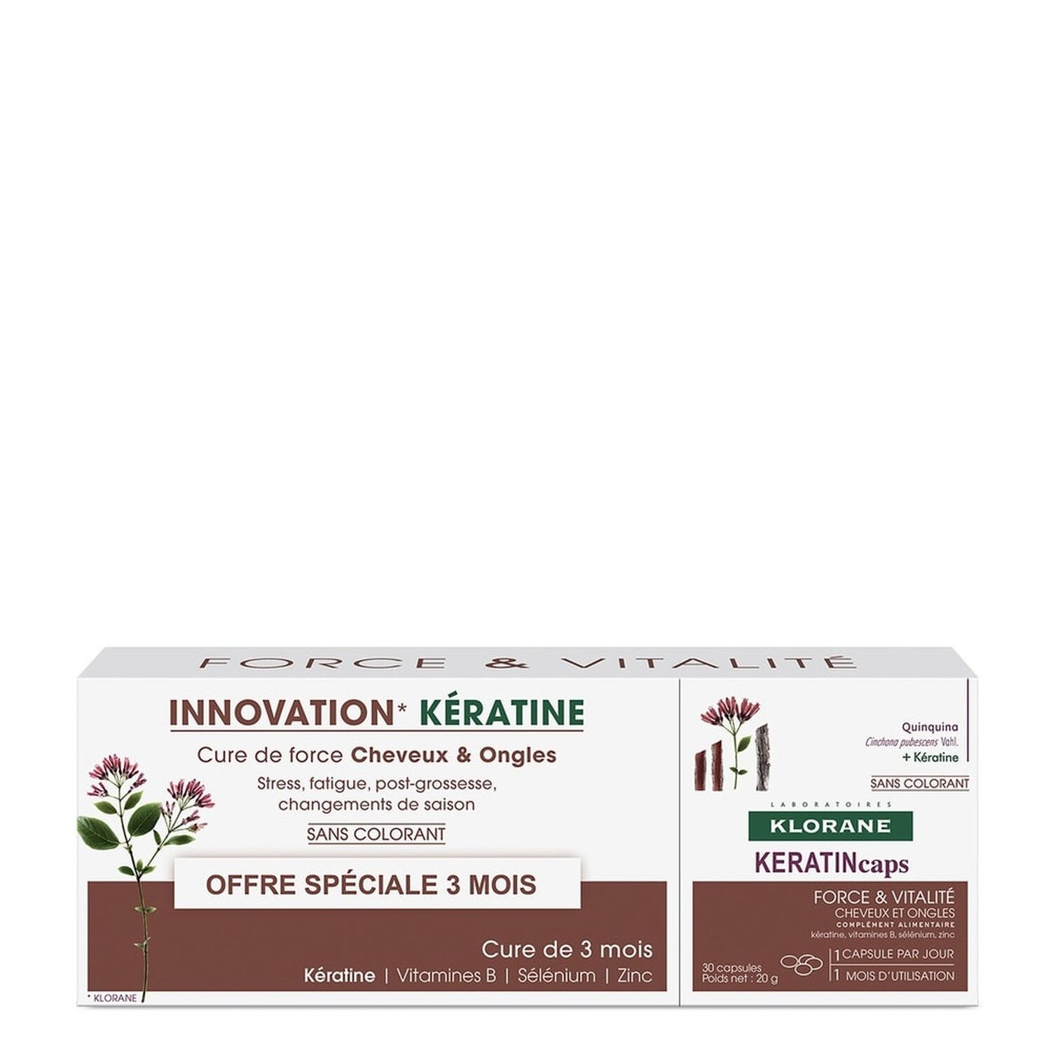 Klorane Keratin Caps Force & vitalité - Cheveux fatigués - lot 3 x 30 capsules