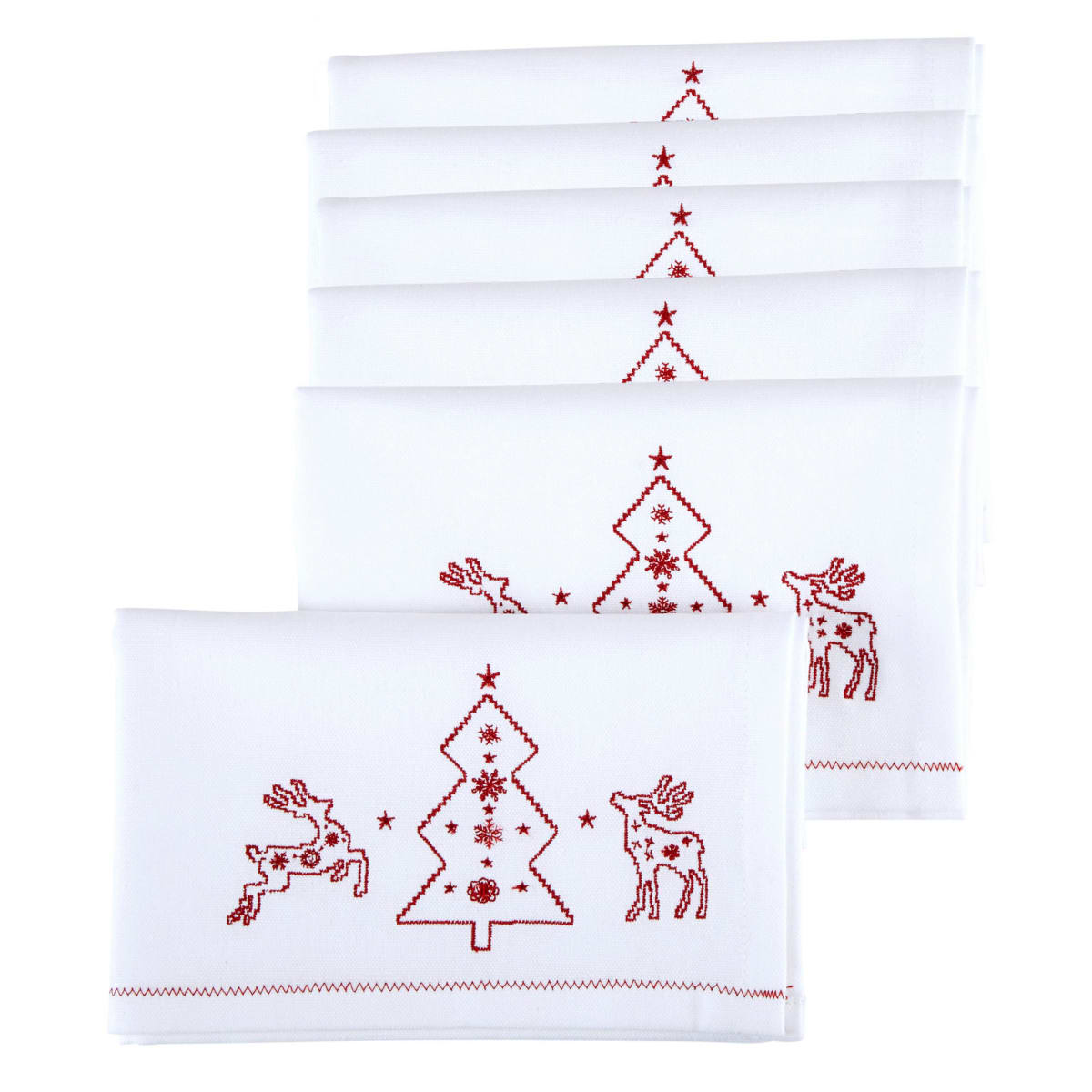 Servietten-Set. 6-tlg.. Weihnachtselch-Stickerei