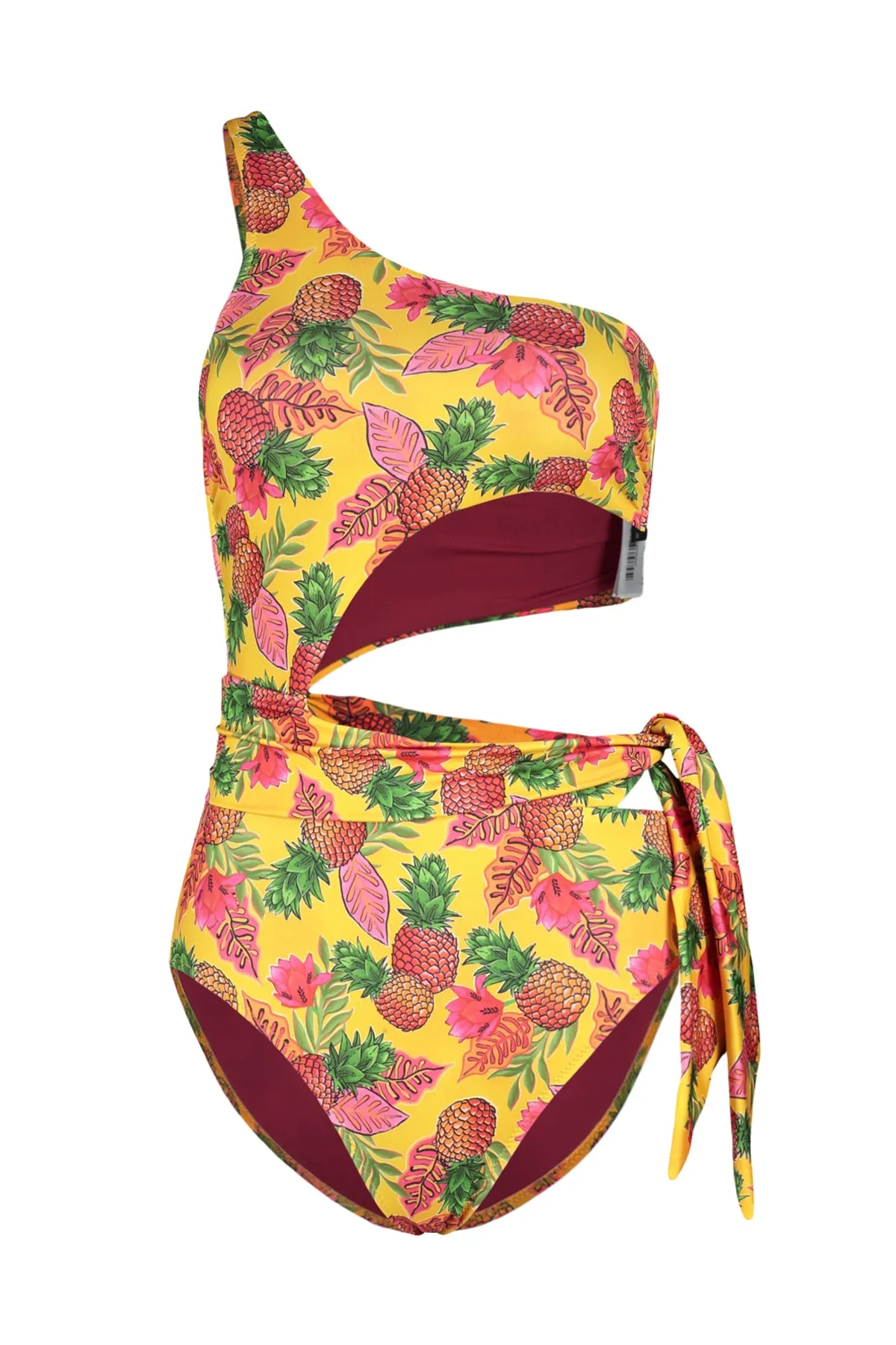 Trendyol Collection  Badeanzug mit normalem Bein und einschultrigem Cut-Out/Fenster und Fruchtmuster TBESS22MA0197