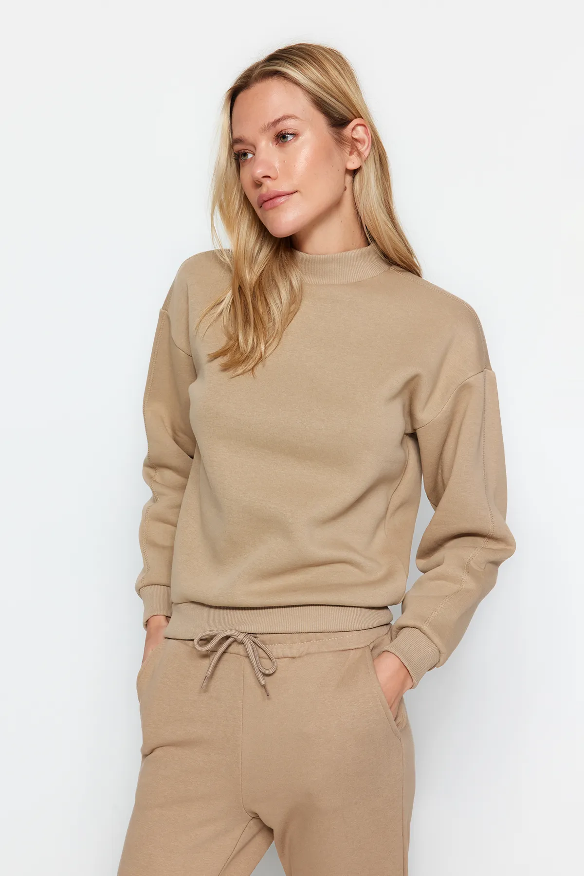 Trendyol Collection  Nerz Dickes Innenfleece Stehkragen Entspannte/Bequeme Passform Strick-Sweatshirt TWOAW20SW0584