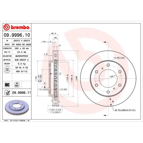 Bremsscheibe Brembo Vorderachse  2 Stück 09.9996.11 - ATU