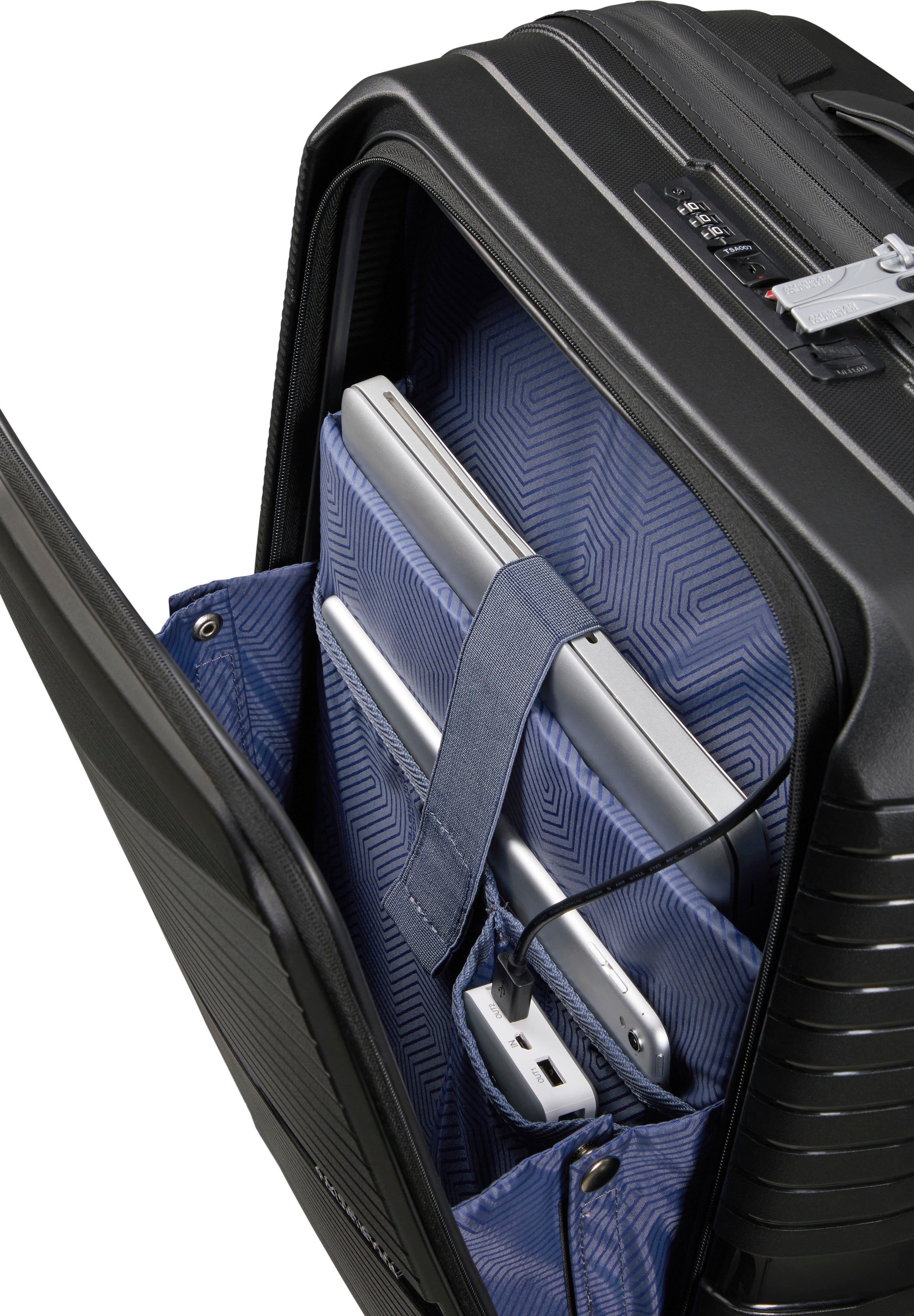 American Tourister® Hartschalen-Trolley Airconic, 55 cm (20 cm), 4 Rollen, mit 15,6-Zoll Laptopfach, Tabletfach und USB-Schleuse
