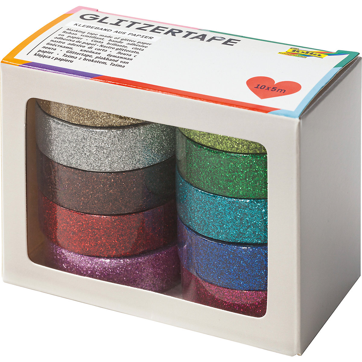 Glitzer-Tape 10er Set, 5 m x 15 mm