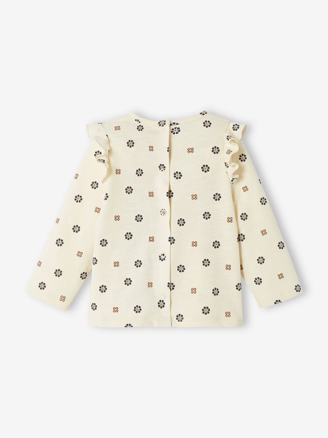 T-shirt fleuri bébé avec volant écru