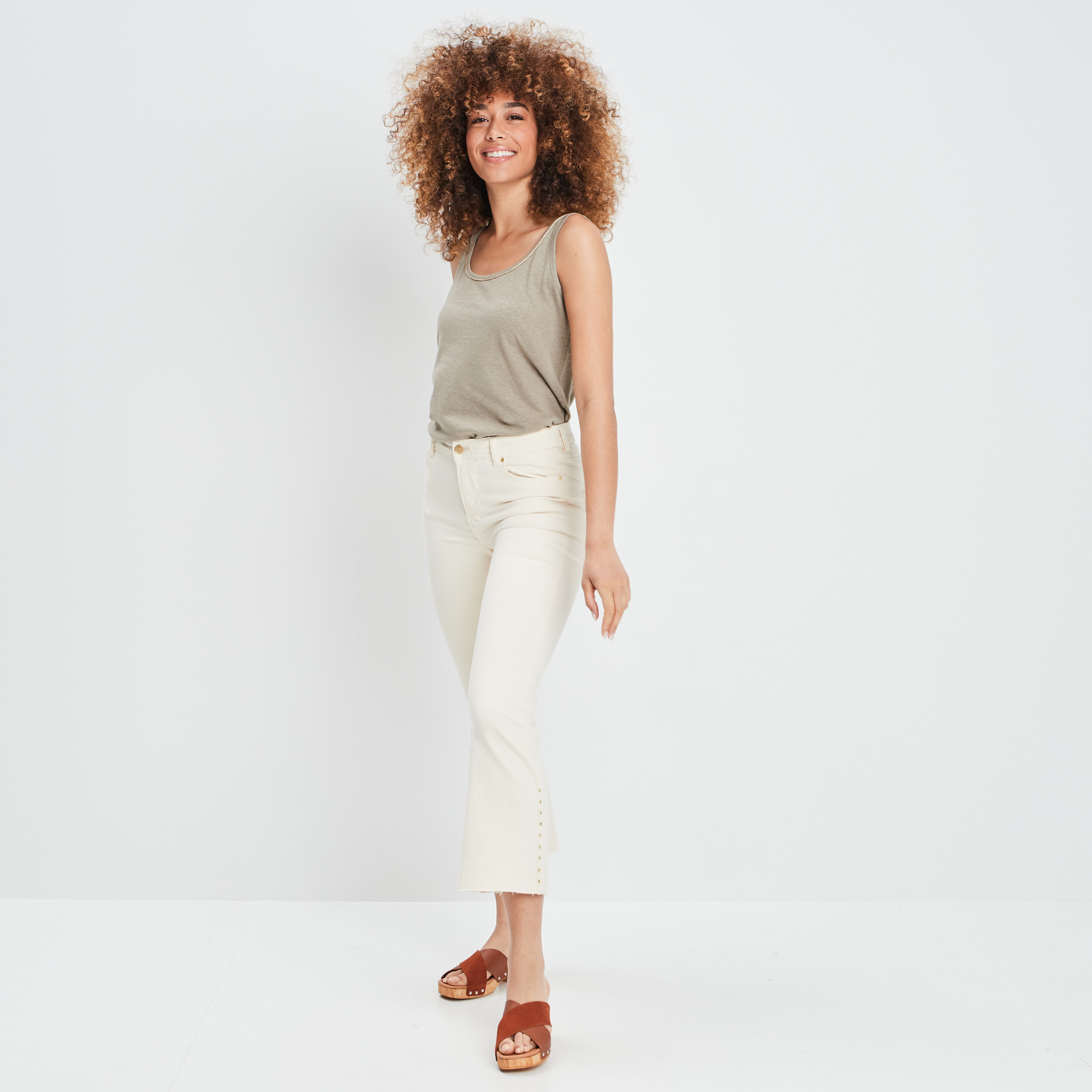 Débardeur bretelle large mélange de lin vert olive femme | La Halle