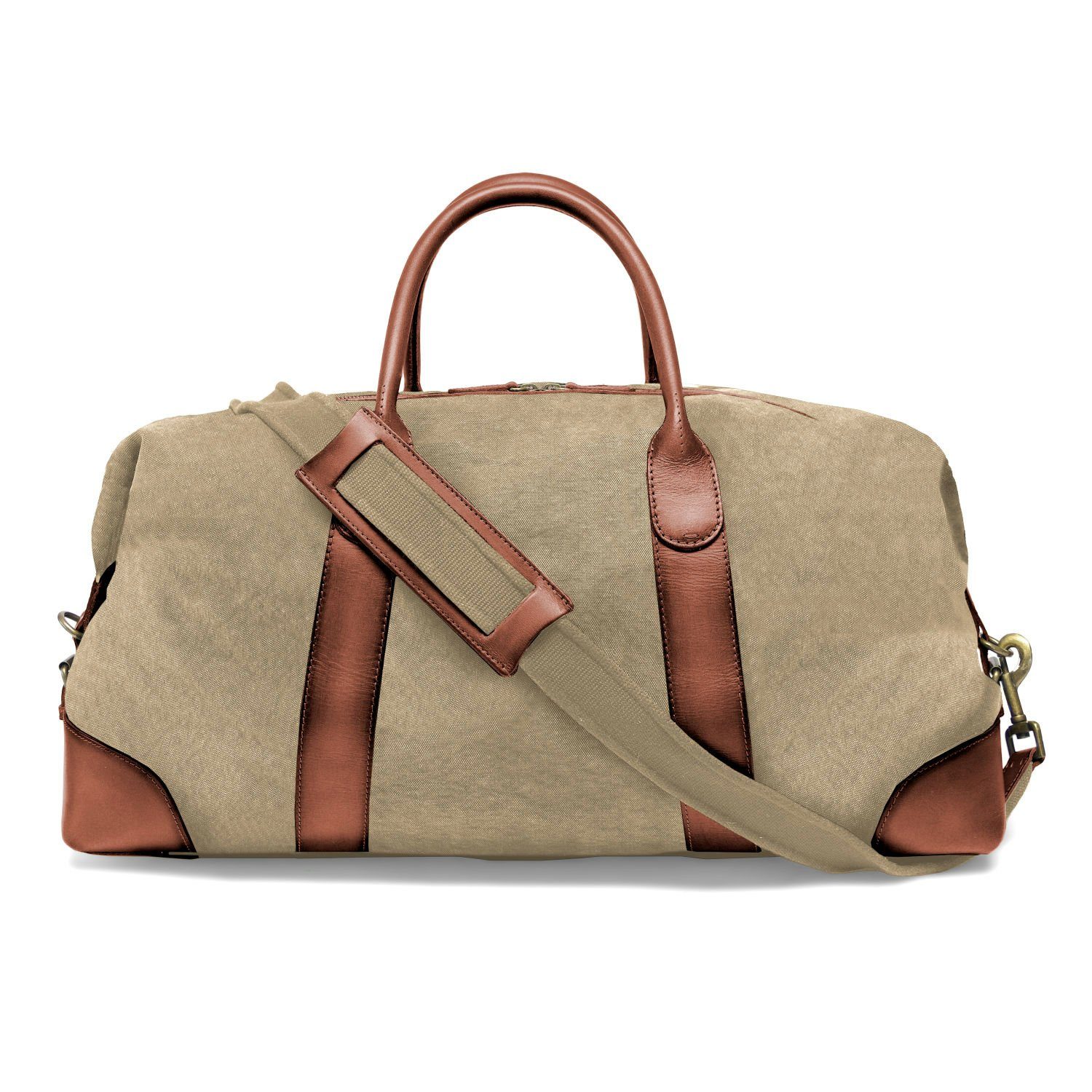 DRAKENSBERG Reisetasche Weekender David (L) Khaki-Beige, Herren, Damen, im Vintage-Design, Canvas und Büffelleder, handgemacht