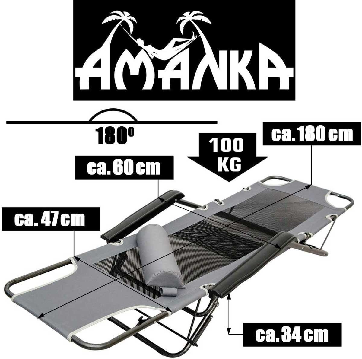 AMANKA Gartenstuhl Faltbare Campingliege Freizeitliege Gartenliege, 178 cm bis 100 kg grau