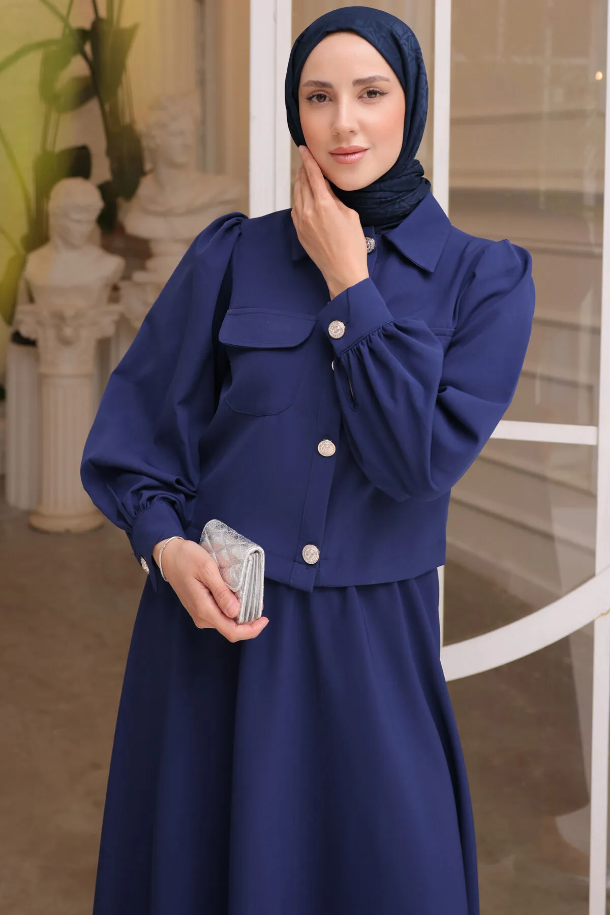 benguen  Hijab-Anzug mit Rock für Damen 2091 Saks Blau