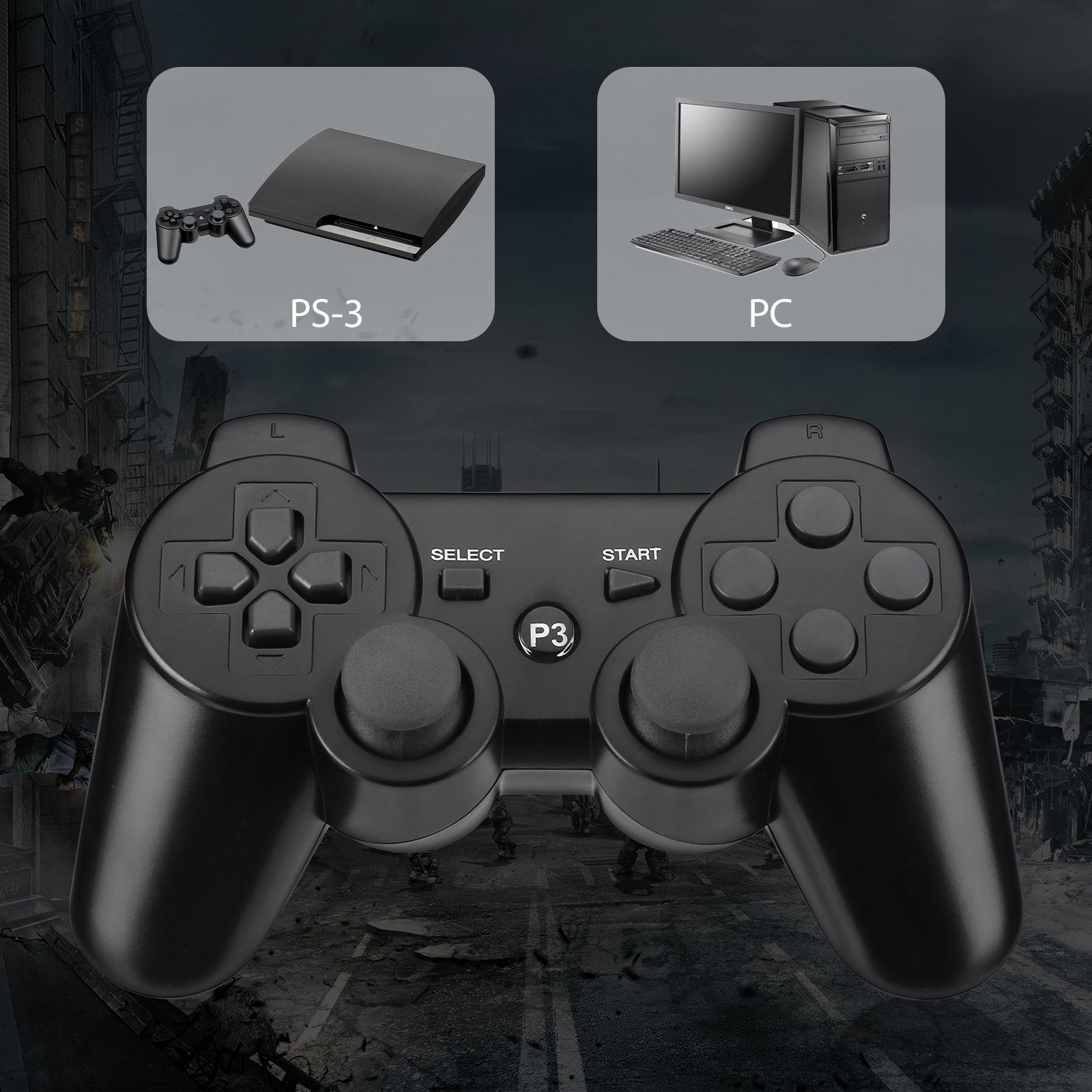 ombar 2 Stück Bluetooth Gamepad für PS3 PlayStation-Controller (2 St., Controller Wireless Bluetooth Double-Shock-Controller)