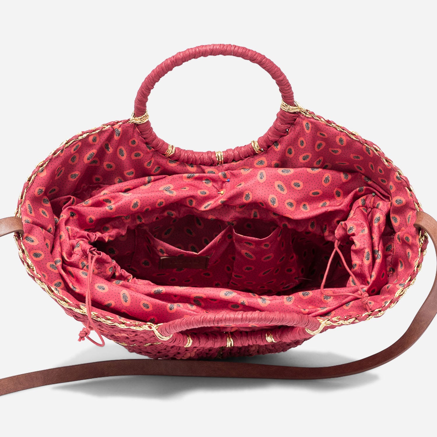 Panier TEXTO rouge rayé en papier façon raphia