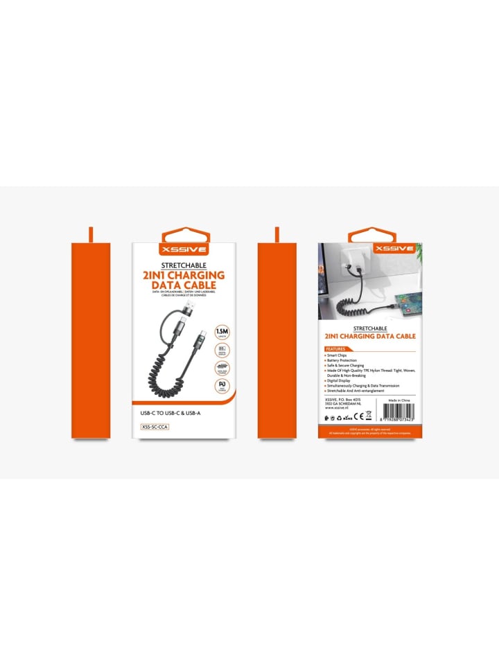 COFI 1453 Xssive dehnbares 2in1 Kabel XSS-SC-CCA 1.5m in Schwarz günstig kaufen onesize
