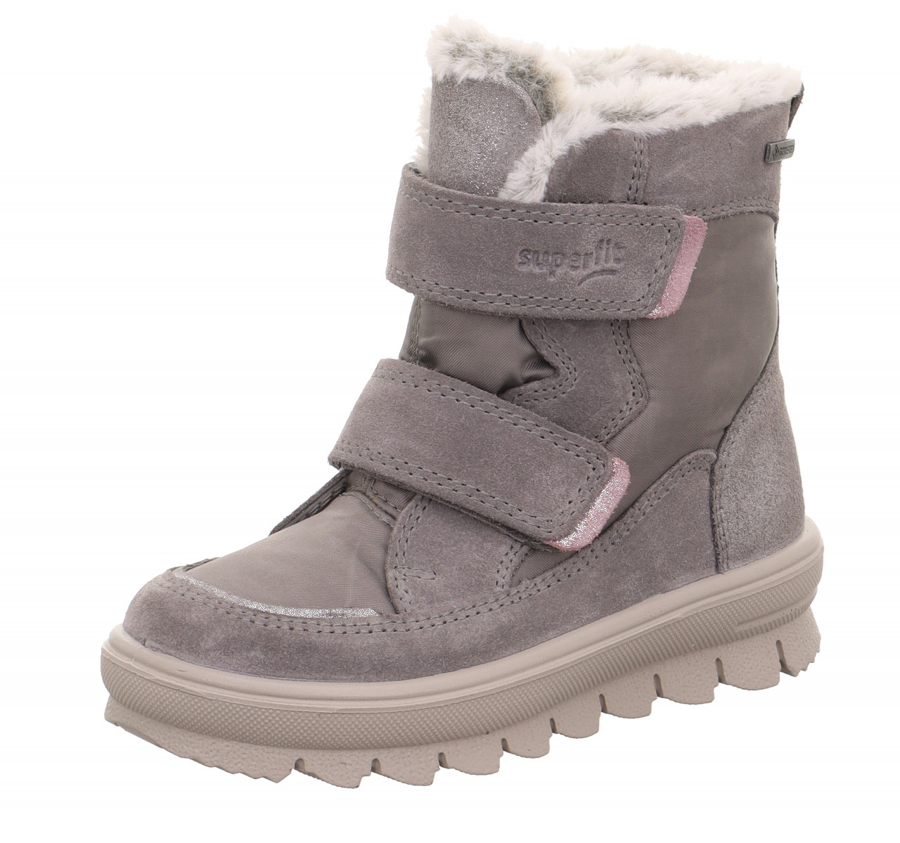 FLAVIA - Grau/Pink Boots mit Klettverschluss