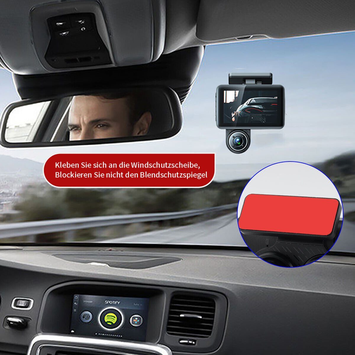 yozhiqu 4-Zoll-Fahrrekorder HD 1080P mit drei Objektiven Dashcam (Nachtsicht bei schlechten Lichtverhältnissen mit Rückfahrbild)