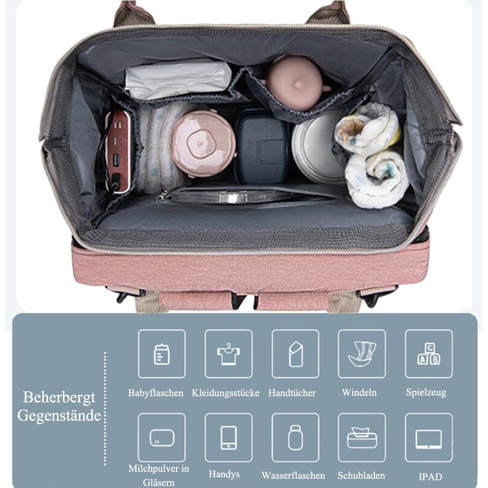 NUODWELL Wickeltasche Baby Wickeltasche Rucksack,mit Moskitonetz und USB-Ladeanschluss