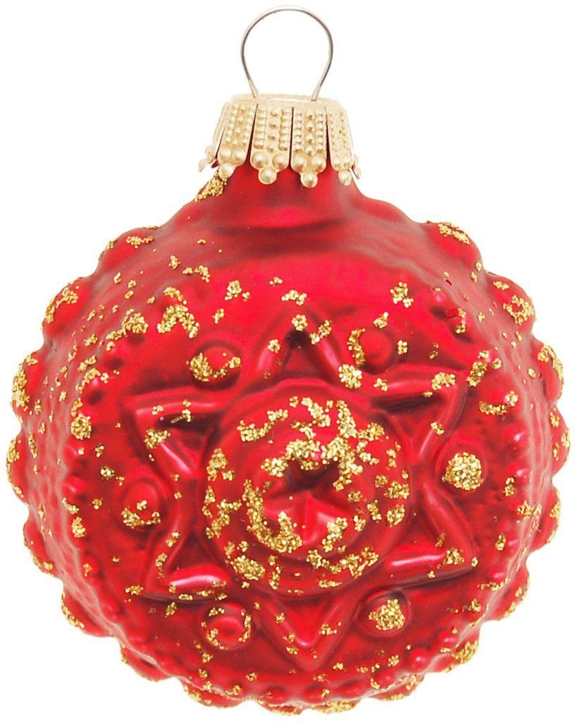 Krebs Glas Lauscha Christbaumschmuck Glaskugelformen, Breite ca. 5 cm (4-tlg), Weihnachtsdeko rot, Christbaumkugeln aus Glas, Weihnachtsbaumkugel