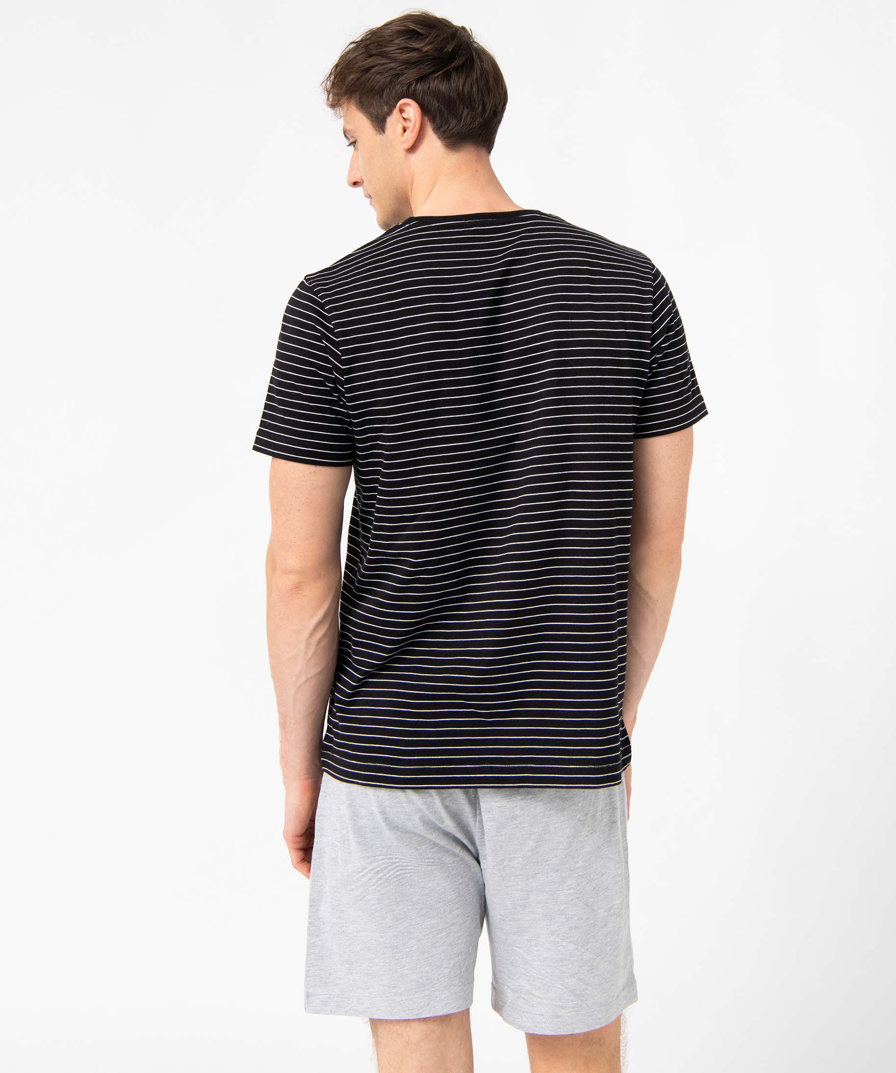 Pyjashort homme mix&match imprimé biker et rayures gris clair | GEMO