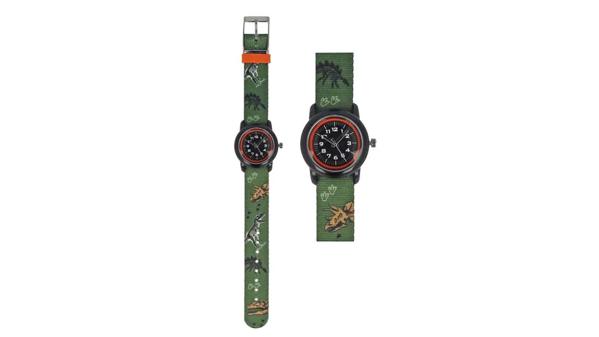 Kinderuhr 21539 - Textil - Dino - dunkelgrün