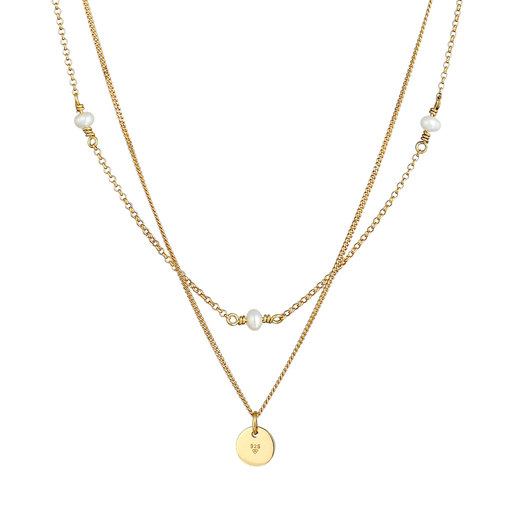 Elli Elli Collier Pendentif plaque de couche pour femme avec perle d'eau douce en arge collier
