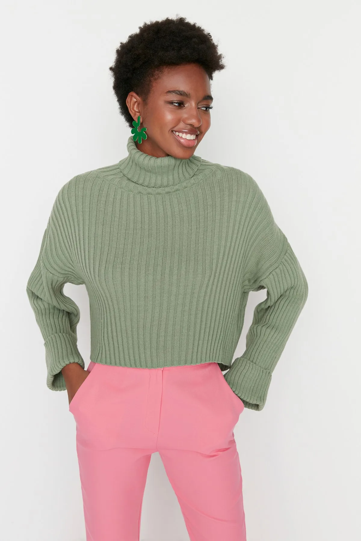 Trendyol Collection  Mint Kurzer Basic Strickpullover TWOAW22KZ0223