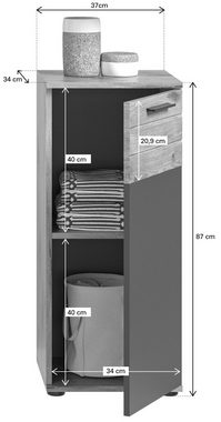xonox.home Unterschrank Mason (Kommode in grau und Nox Eiche, BxH 37 x 87 cm) Türanschlag wechselbar, mit Soft-Close