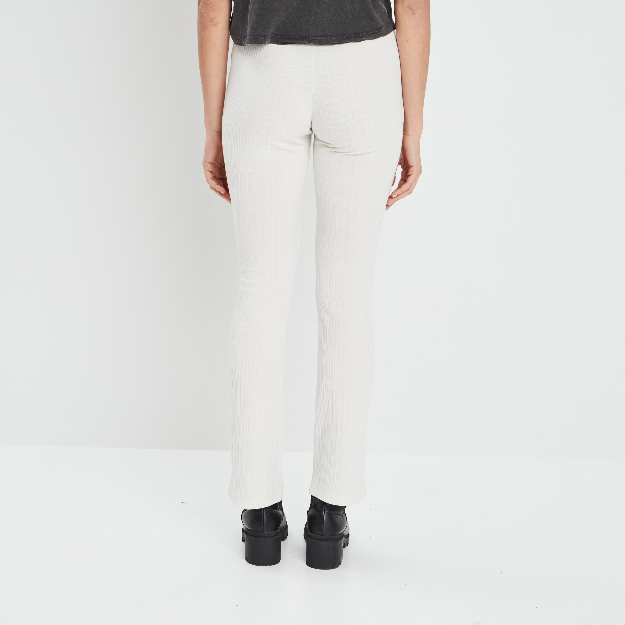 Pantalon flare côtelé creme femme | La Halle