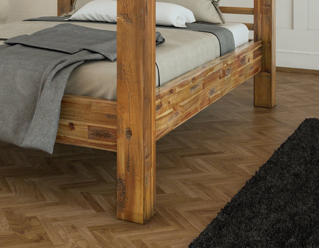 SAM® Himmelbett Johanna, Balkenbett mit Himmel, Akazie, robuste Bettpfosten, geteiltes Kopfteil