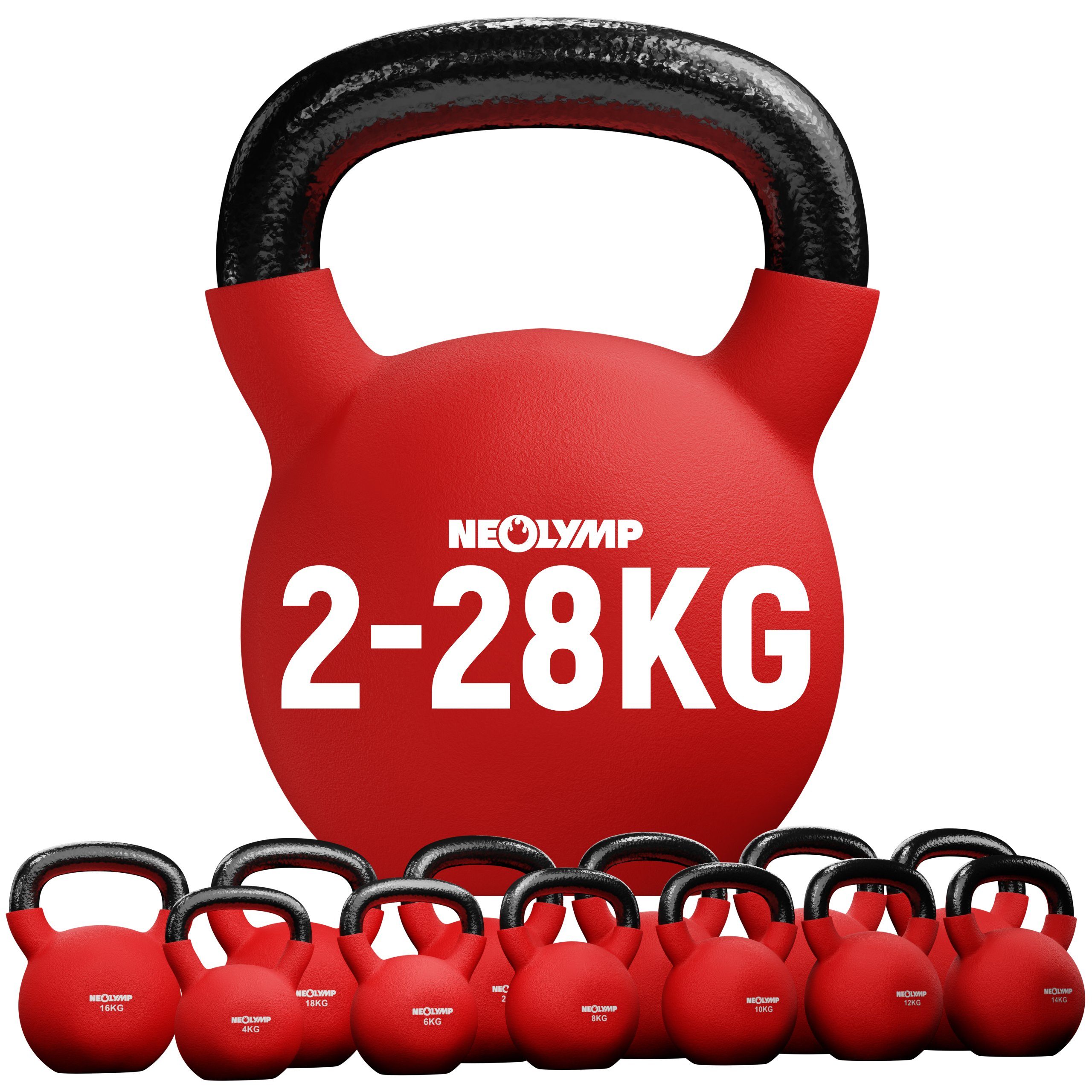 NEOLYMP Kettlebell KB210 Neopren Kettlebell, 2-28 kg, Kugelhantel, bodenschonend, Stahlkern, Neoprenummantelung, wasserabweisend, phthalat- und bleifrei