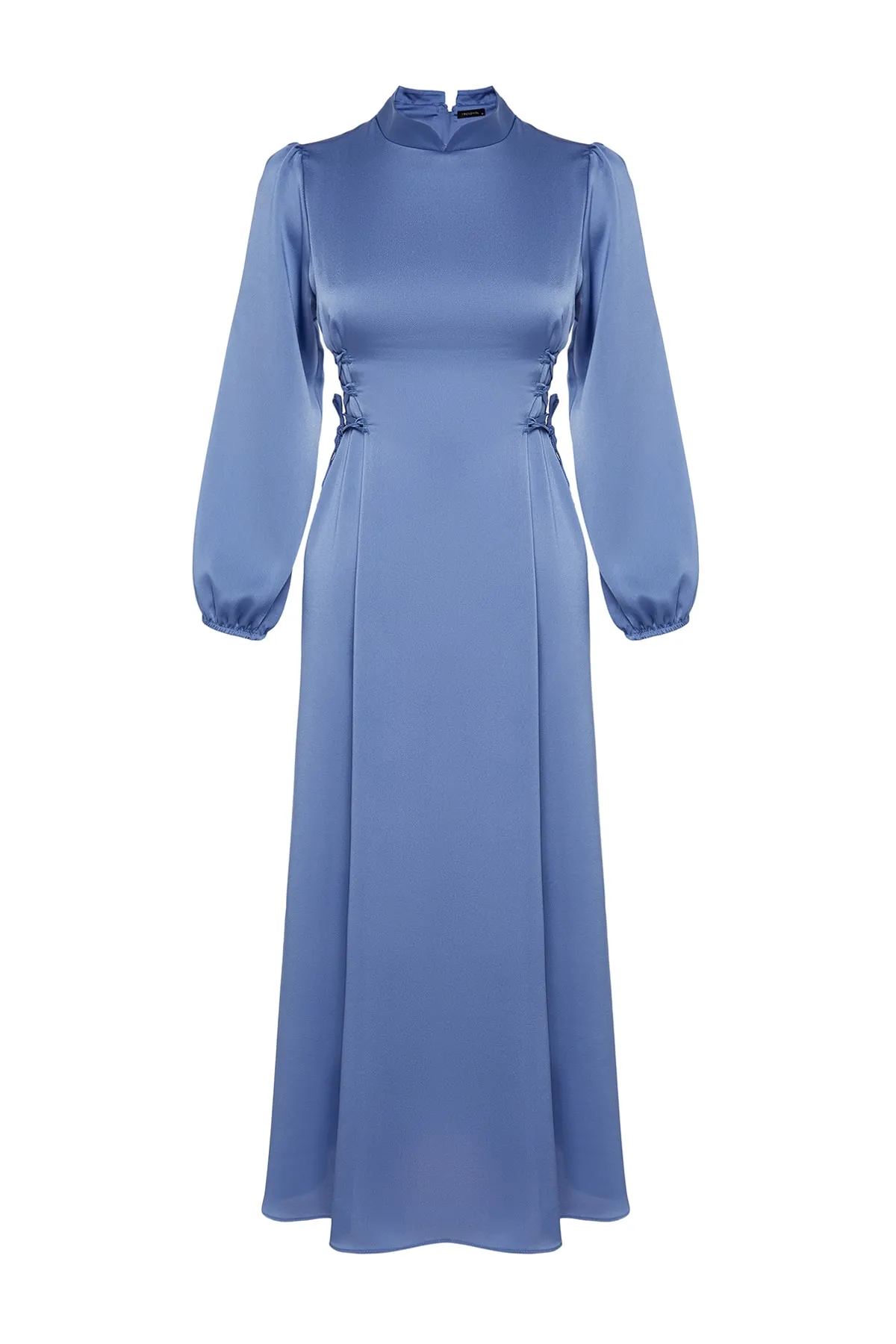 Trendyol Modest  Blaues Abendkleid aus Satin mit Britted-Taille TCTSS23DB00037