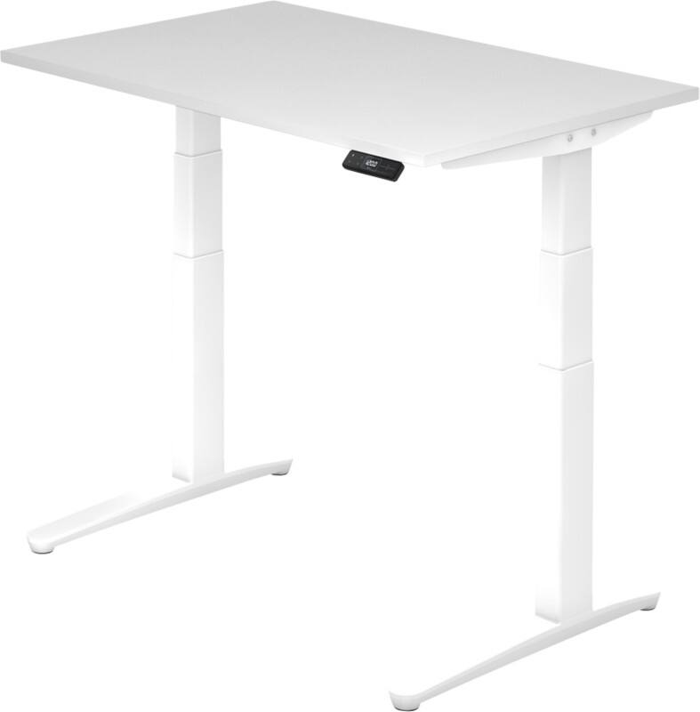 Hammerbacher Elektrisch Höhenverstellbar Sitz-Stehschreibtisch Rechteckig Holz Weiß T-Fuß 1.200 x 800 x 720 mm