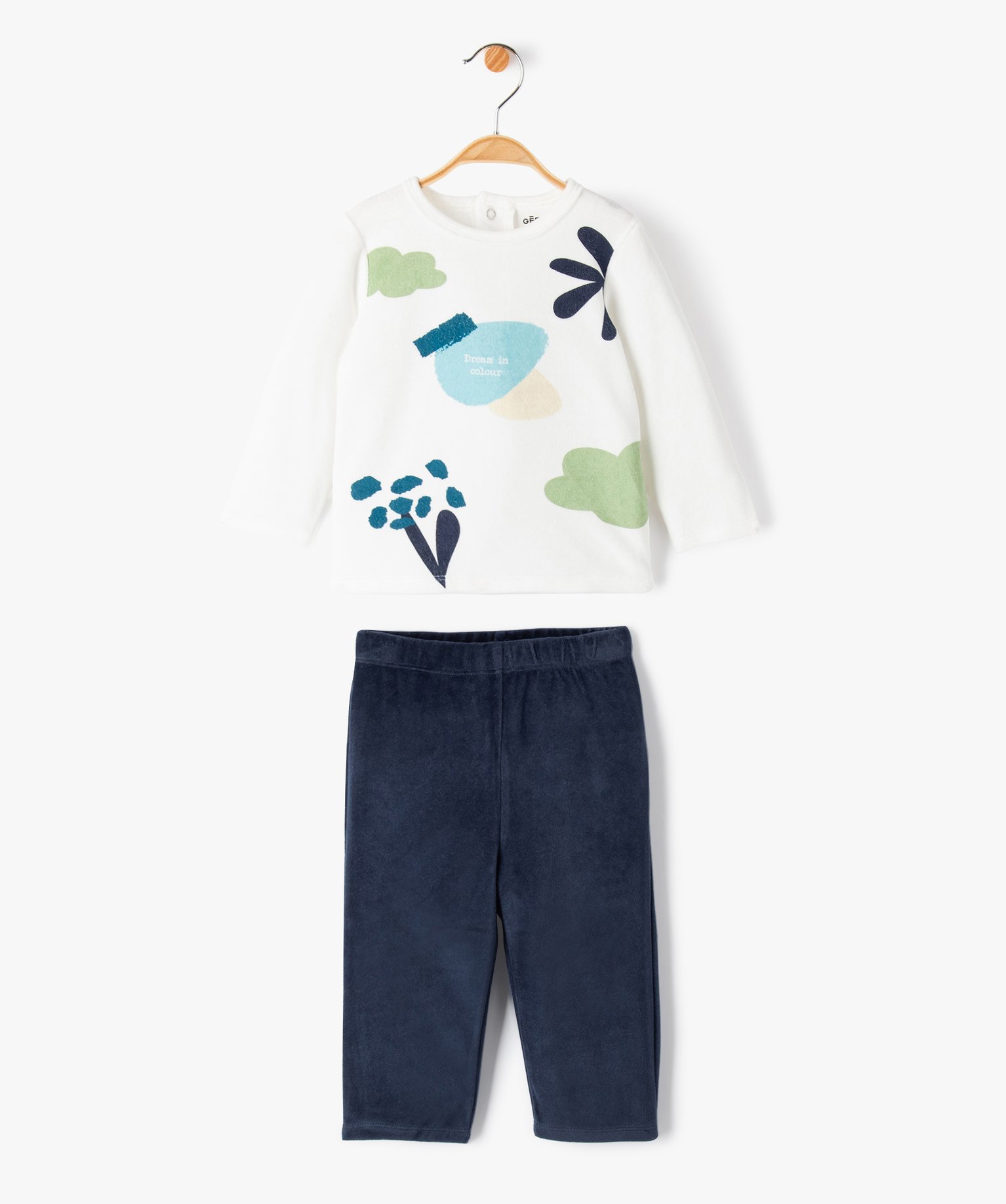 Pyjama en velours 2 pièces dépareillés bébé ecru | GEMO