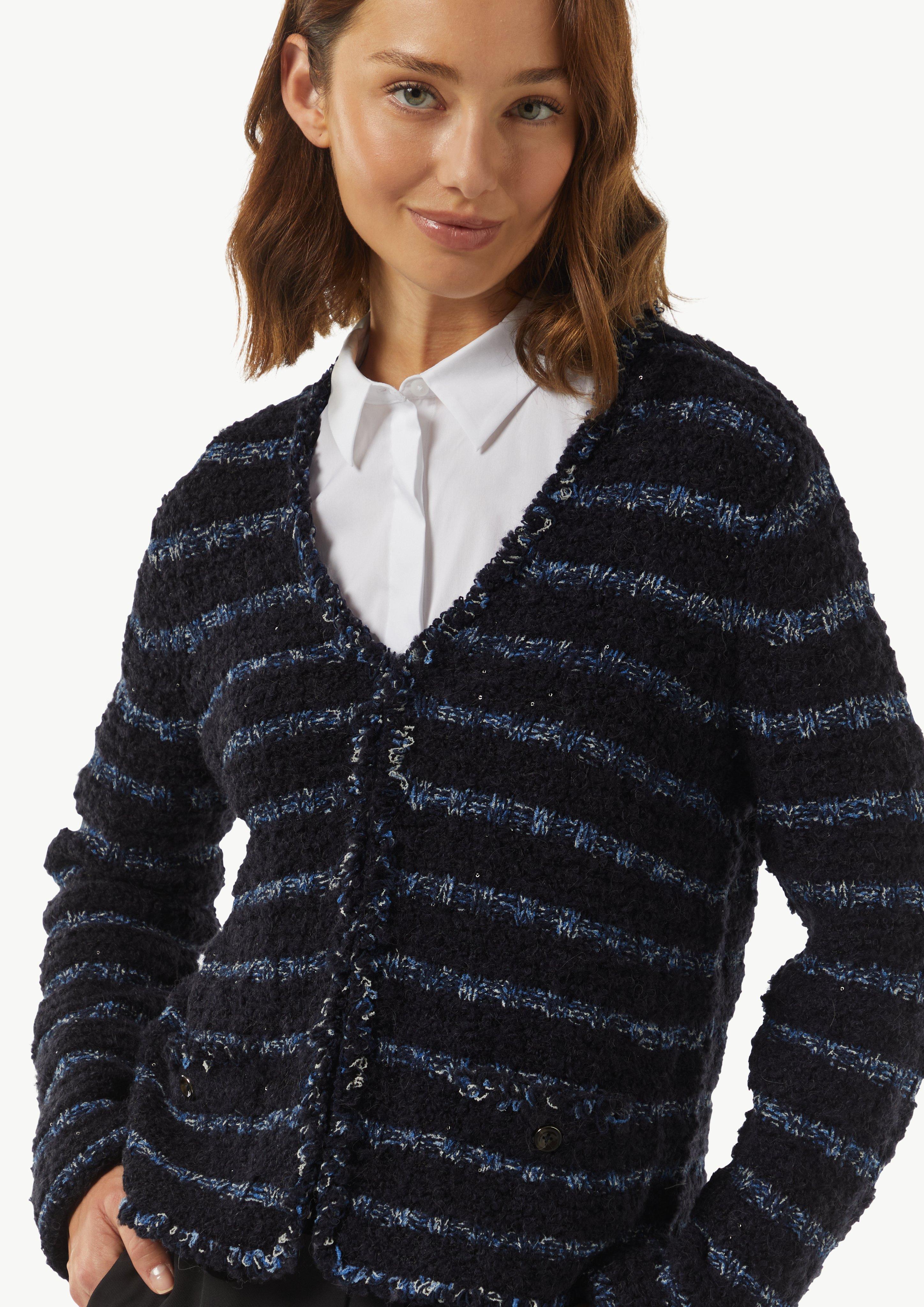 Strickjacke aus Effektgarn mit Fransen - navy