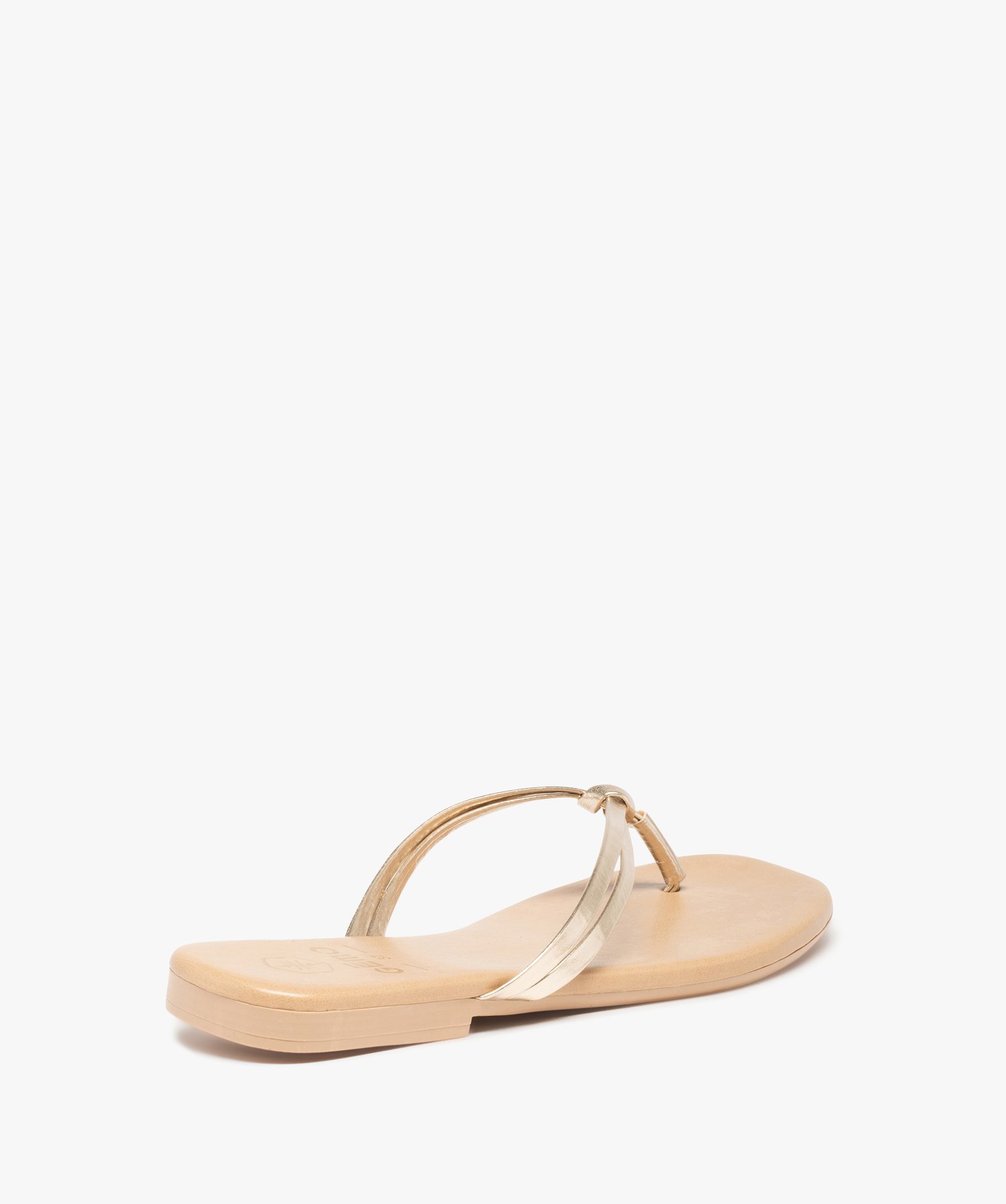 Tongs femme à talon plat unies et fines brides nouées or | GEMO