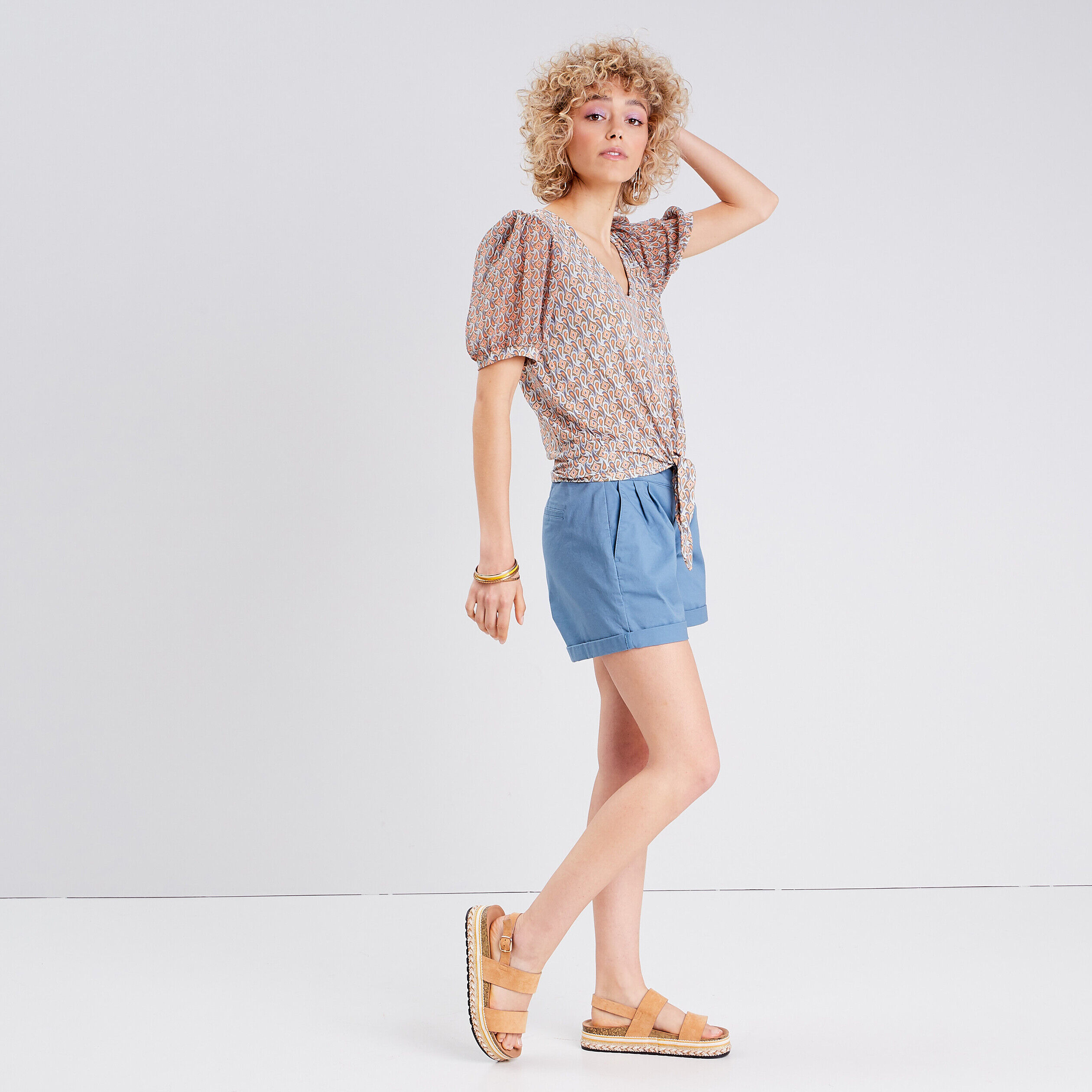 T-shirt manches courtes vert kaki femme | Cache Cache