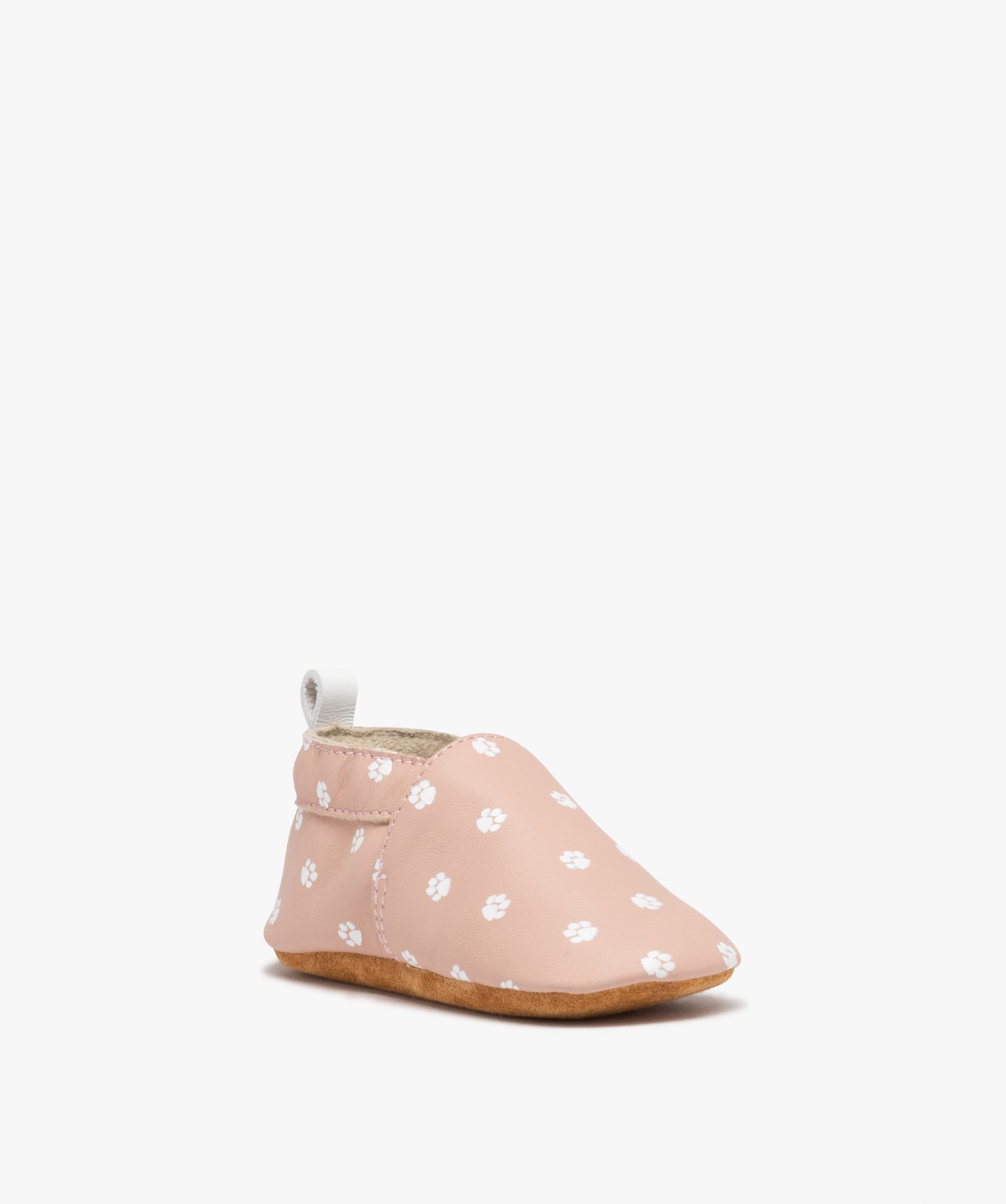 Chaussons bébé fille dessus en cuir imprimé pattes de chat rose | GEMO