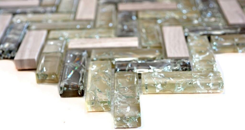 Mosani Mosaikfliesen Glasmosaik Naturstein Mosaik graugrün glänzend / 10 Matten