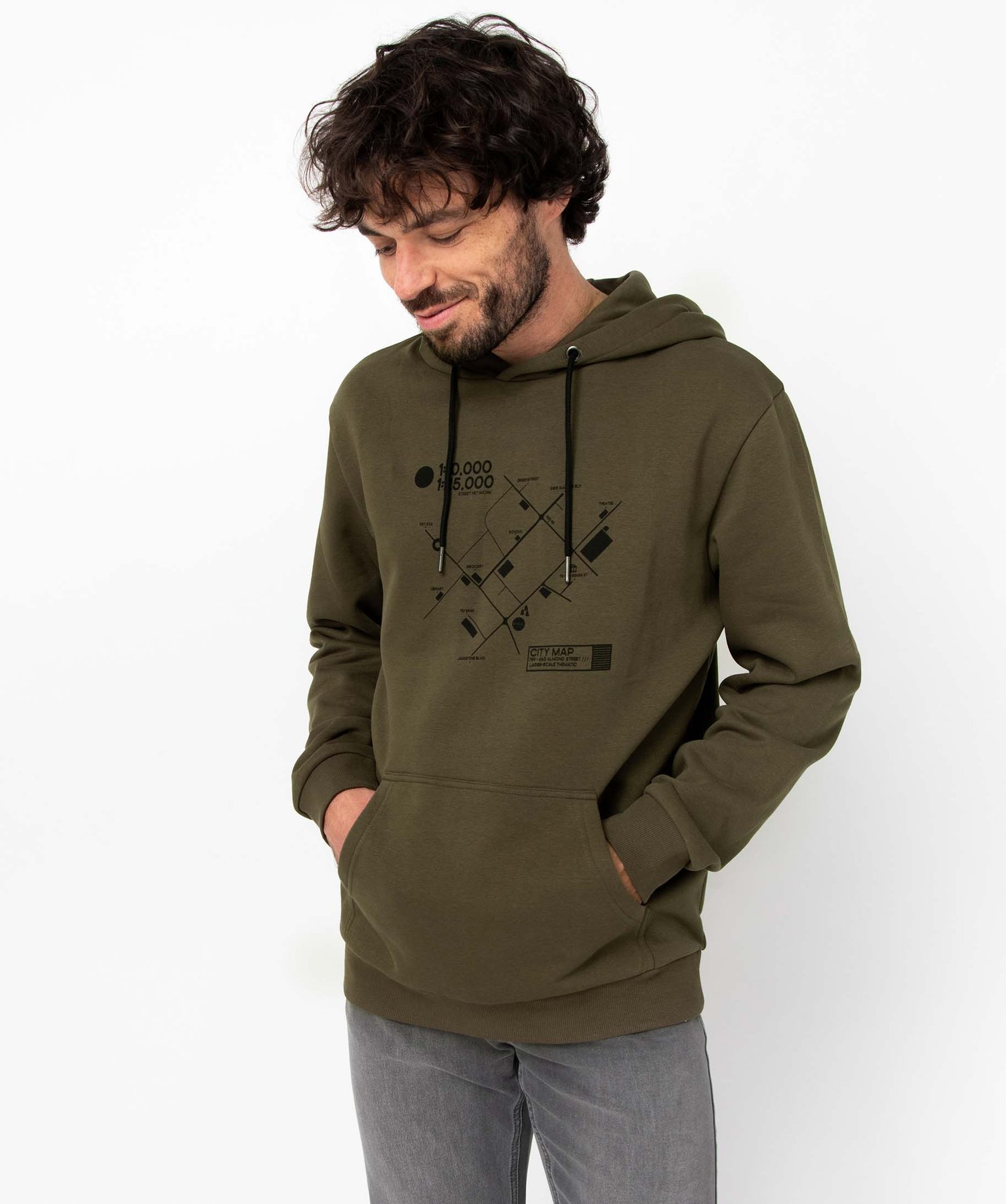 Sweat homme à capuche doux et chaud kaki | GEMO