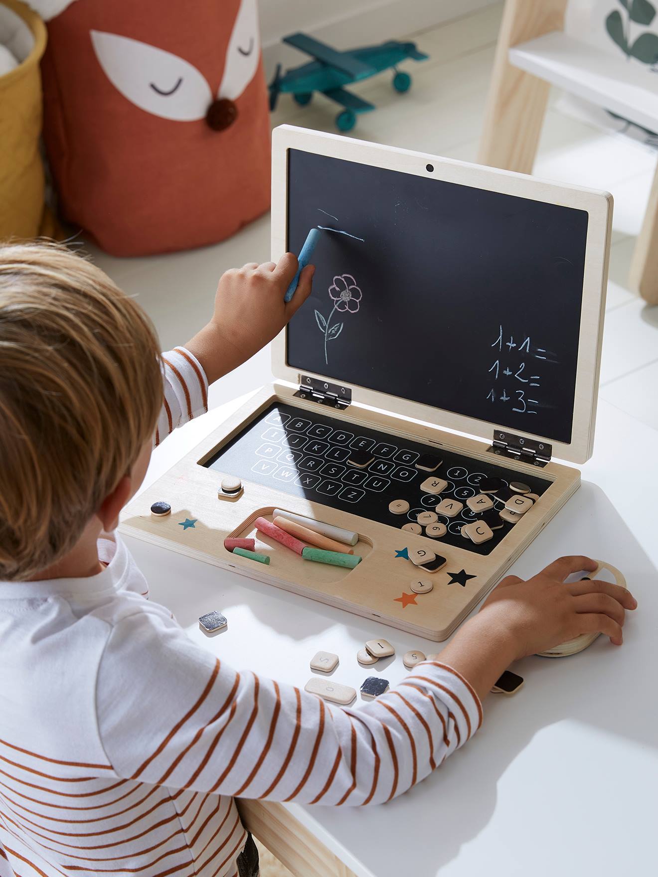 Vertbaudet Spiel-Laptop aus Holz FSC - schwarz/natur