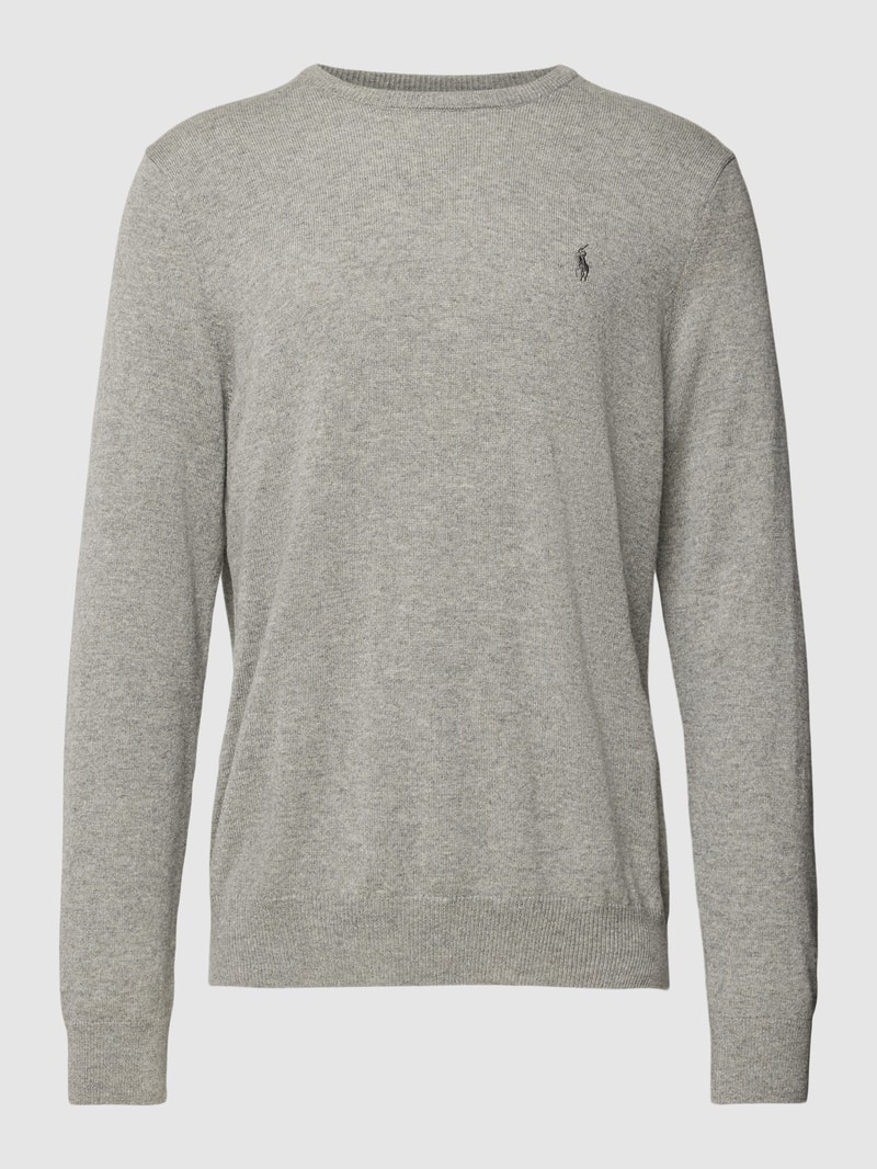 Strickpullover aus Wolle mit Logo-Stitching in mittelgrau meliert