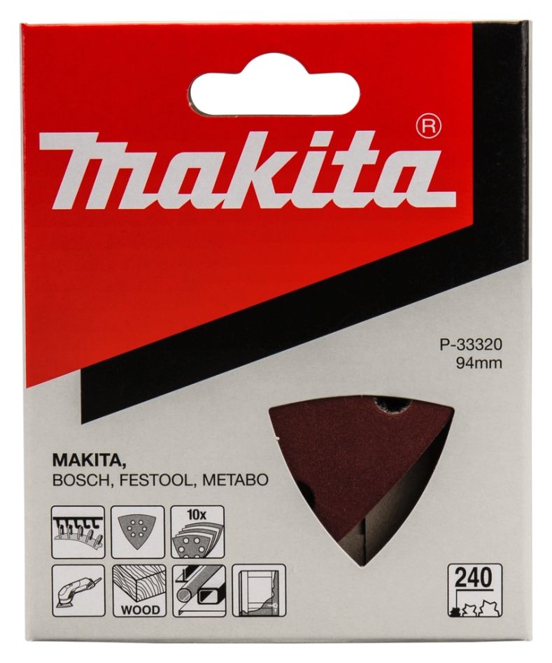 Akcesoria Makita P-33320 Papier ścierny 94x94 mm Ziarnistość 240 CZERWONY 10 szt.