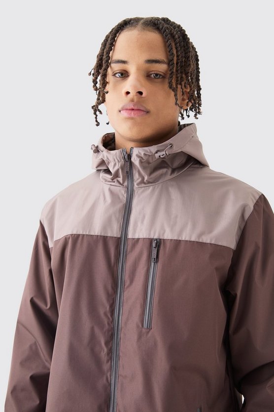 Colorblock Regenjacke mit Kapuze und Reißverschluss
