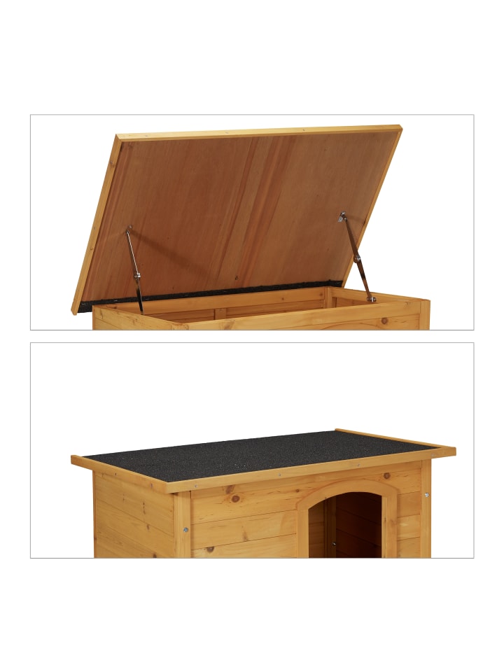 relaxdays Hundehütte in Natur/ Schwarz - (B)86 x (H)58 x (T)58 cm günstig kaufen onesize