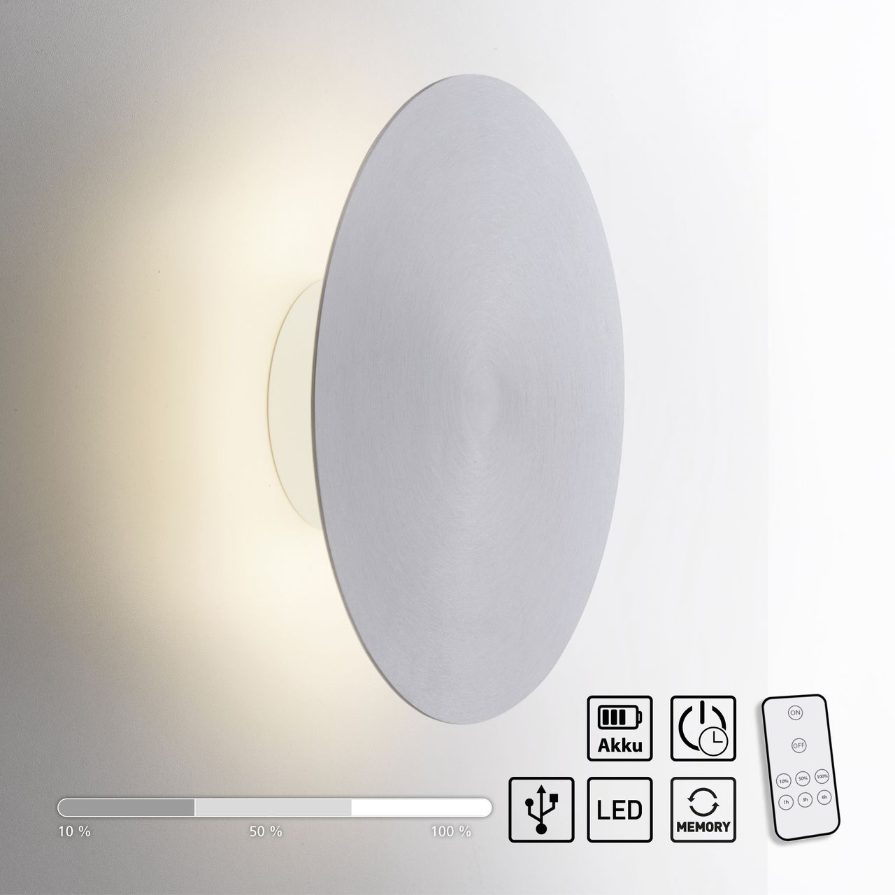 Paul Neuhaus LED Wandleuchte AKKU PUNTUA, Akkubetrieb, Klettverschluss, Aluminium