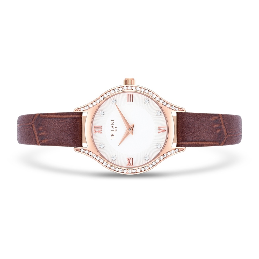 Trilani Montre à quartz en Cuir véritable en Marron Montre