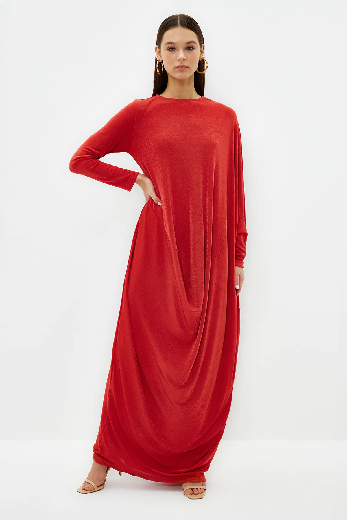 Trendyol Modest  Dusty Rose Stilvolles gestricktes Kaftan-Kleid TCTSS24EB00037