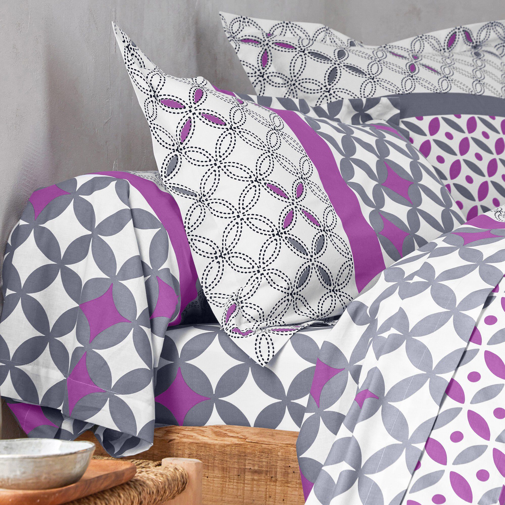 Linge de lit Marlow en coton motifs géométriques