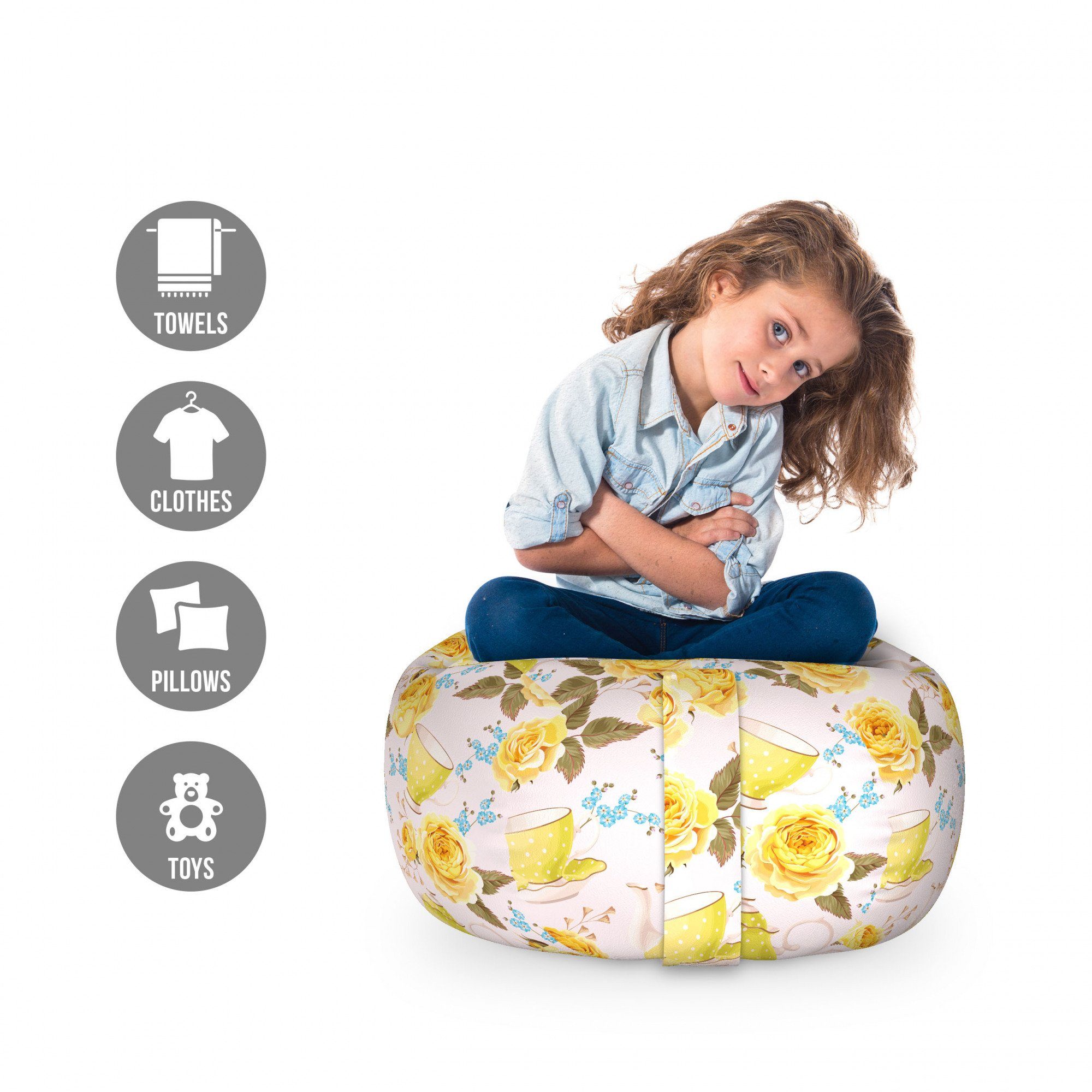 Abakuhaus Spielzeugtruhe Gefüllter Tier Organizer Waschbare Tasche für Kinder, Küche Tea Time Becher Blumen