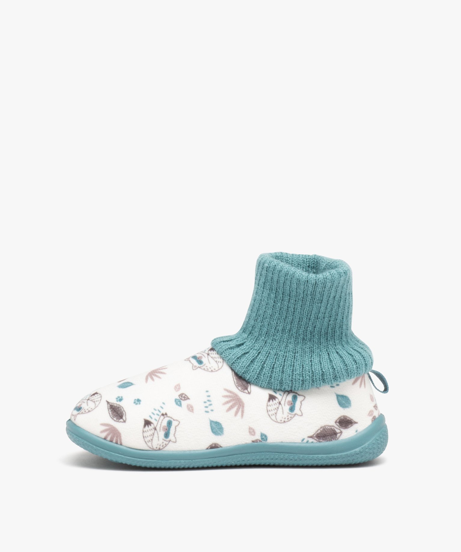 Chaussons Garçon imprimés en velours ras et col chaussette beige | GEMO