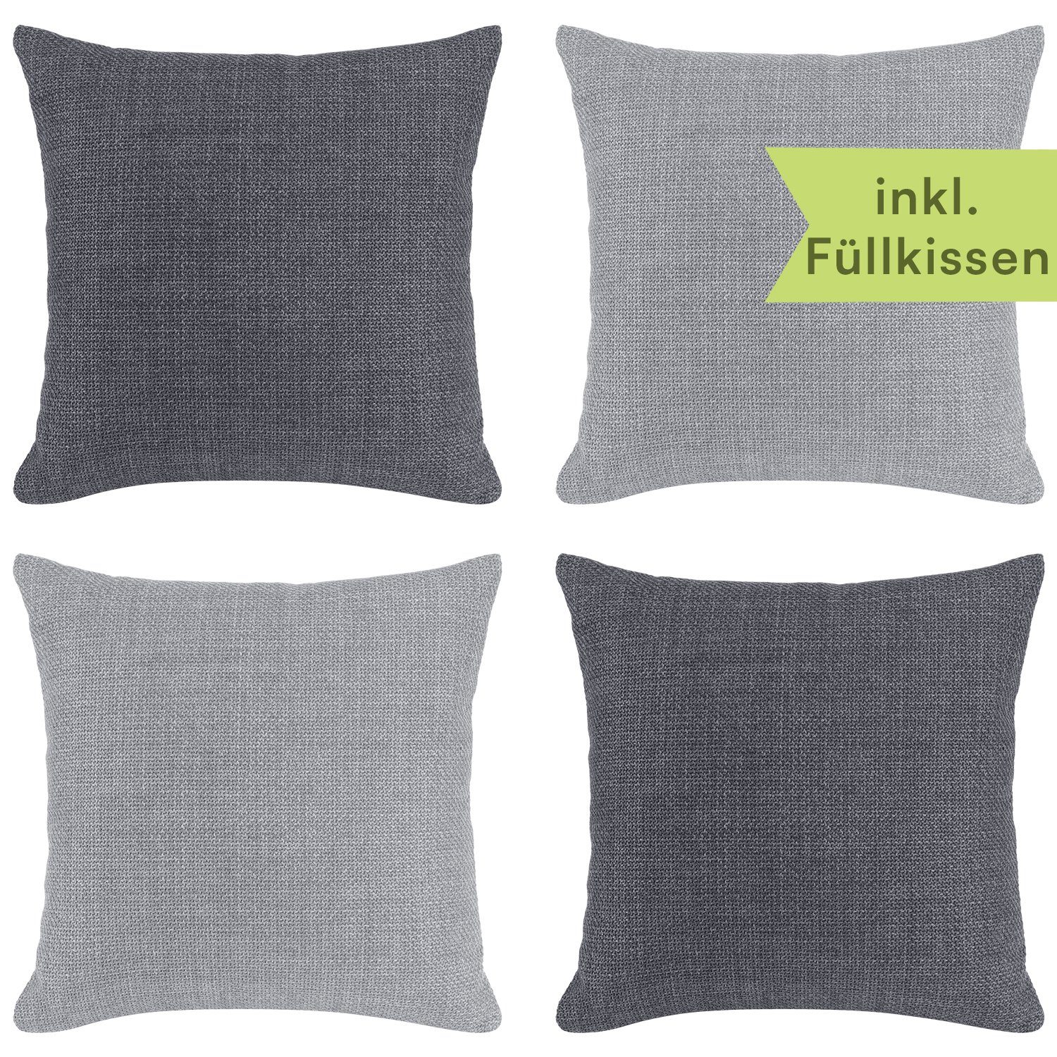 Selfitex Dekokissen 4er Set 40x40cm mit Füllung, strukturiert edler Polsterstoff, für Sofa, Couch, Bett oder als Polster jeglicher Art