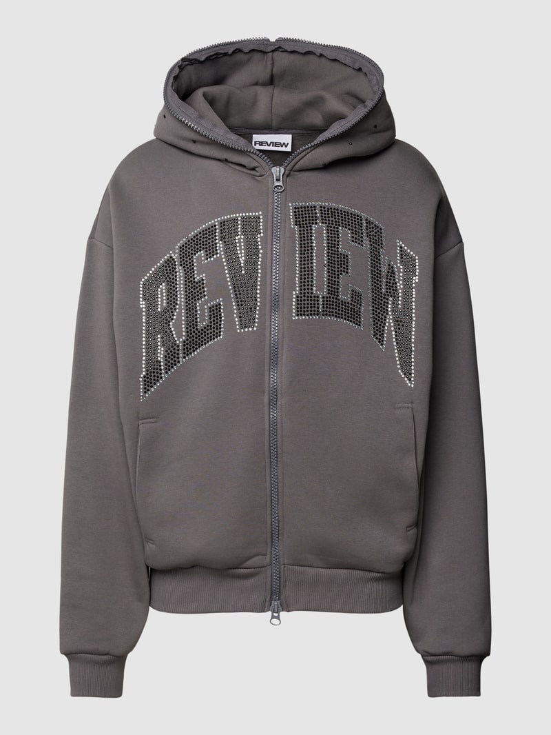 Oversized Sweatjacke mit Paillettenbesatz in dunkelgrau